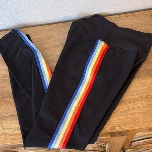 Spiritual Gangster Black Leggings with Rainbow Stripe